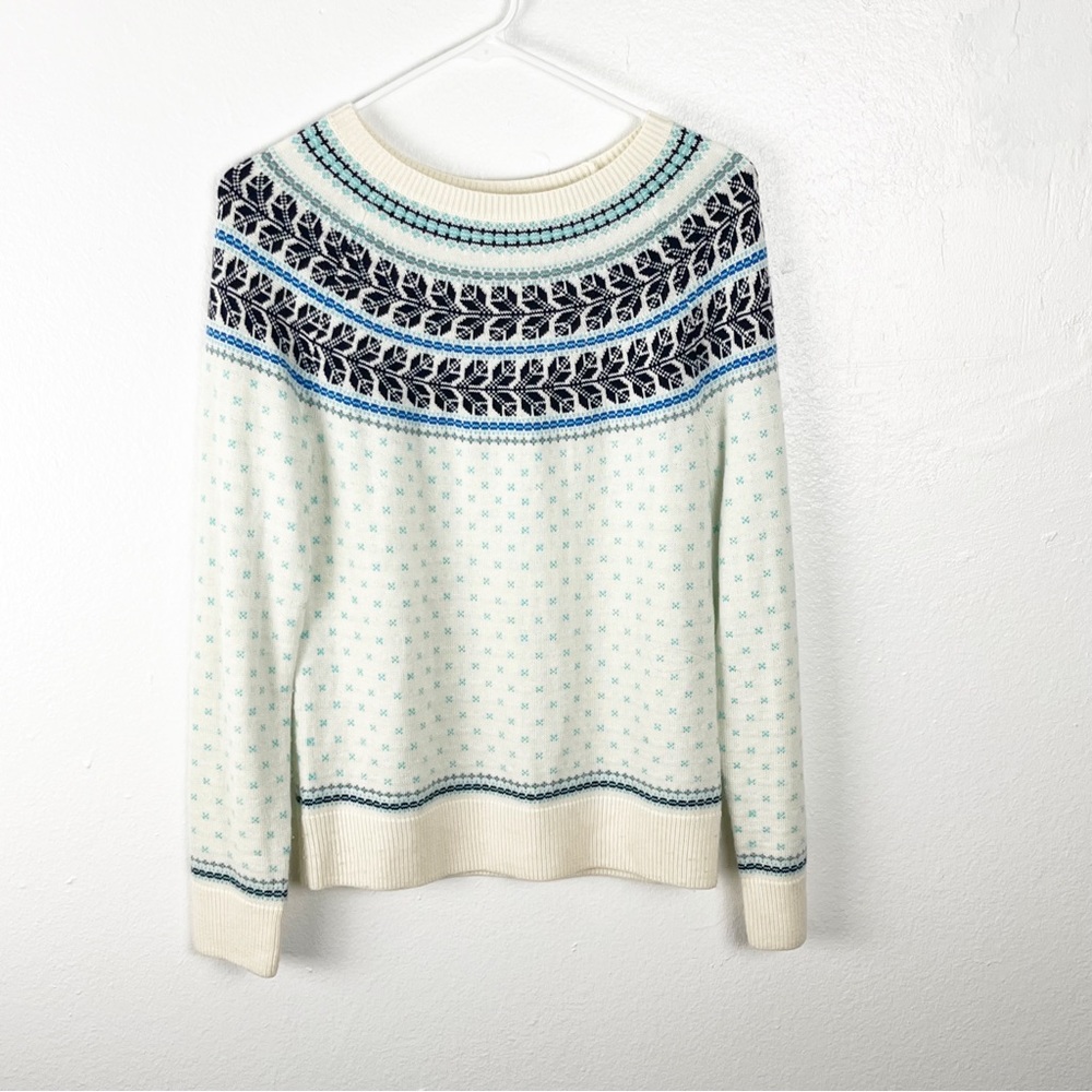 TALBOTS Lambswool Blend Fair Isle Long Sleeves Cabin Sweater Size Small